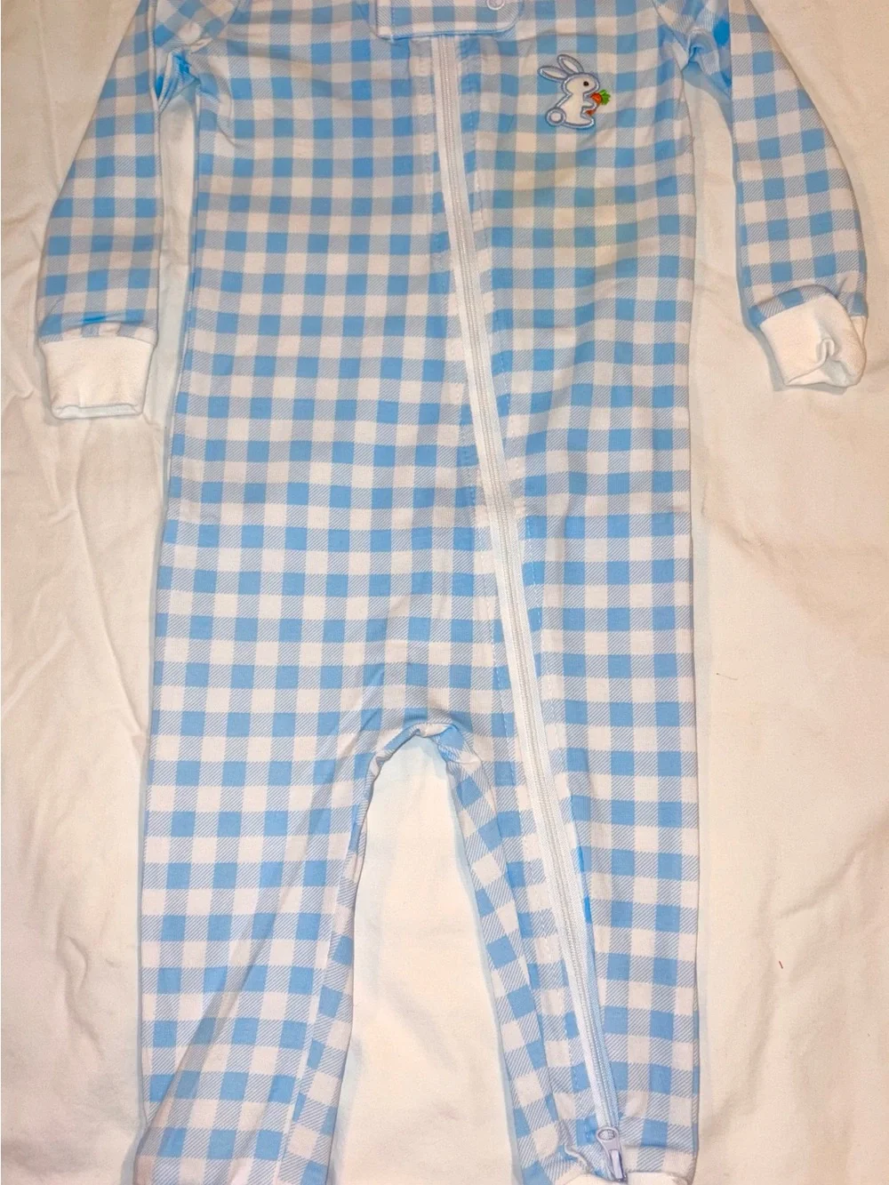 Classic Whimsy blue check footed sleeper with Bunny applique sz 18 mo NWT